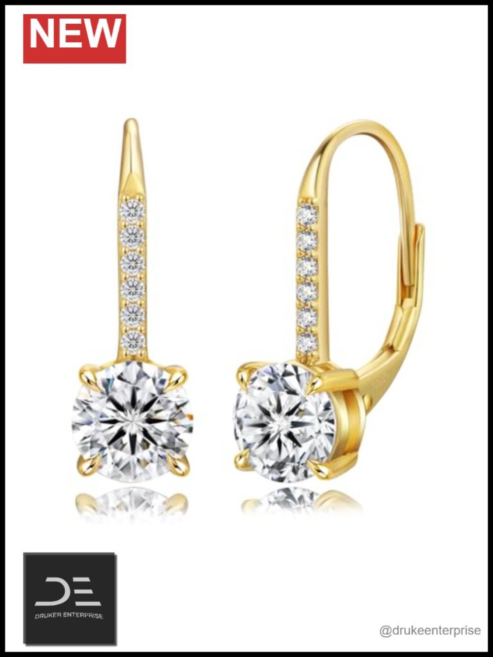 1ct Moissanite Dangle Earrings, 14k White Gold Plated S925 Sterling Silver